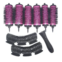 6pcsset 3 sizes detachable handle hair roller brush with positioning clips aluminum ceramic barrel curler comb hairdresser