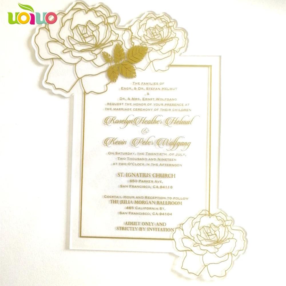 Фольга золото или серебристый принт Роза Форма свадебные приглашения карты