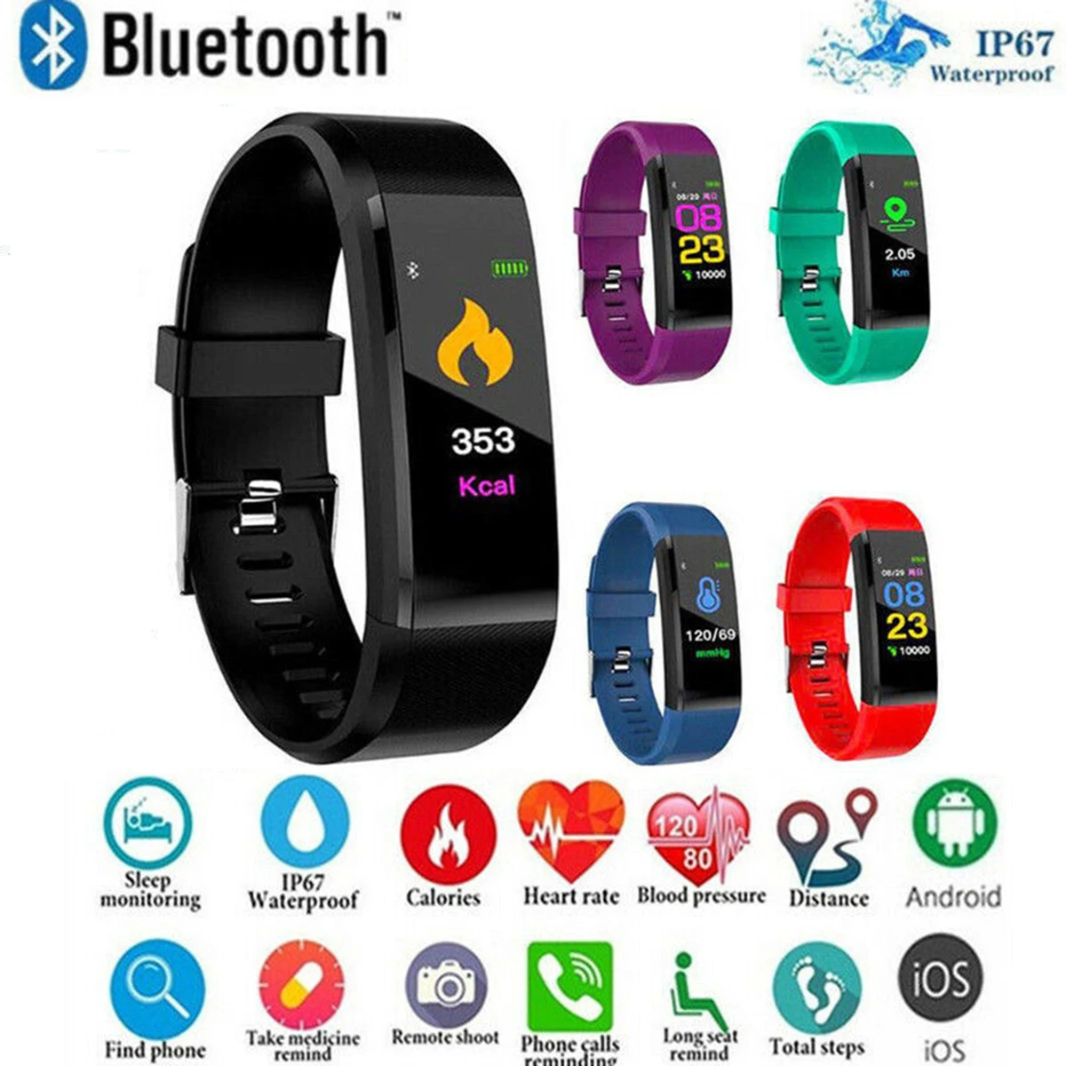 Brief 115 Plus умный браслет с цветным экраном фитнес-трекер мониторинг сердечного