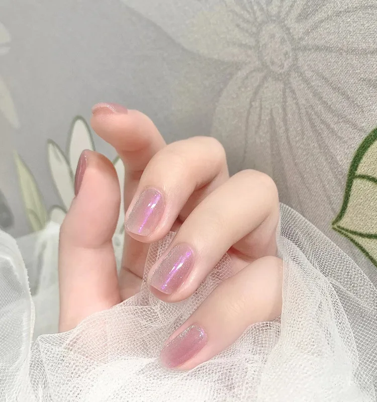 

24 шт., накладные ногти с клеем, блестящие, модные, розовые, фиолетовые, для маникюра, накладные ногти, Сэкономьте время, подарки для девочек