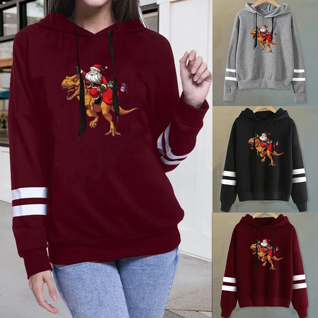 Женская Полосатая Толстовка с длинным рукавом и рождественским принтом свитер
