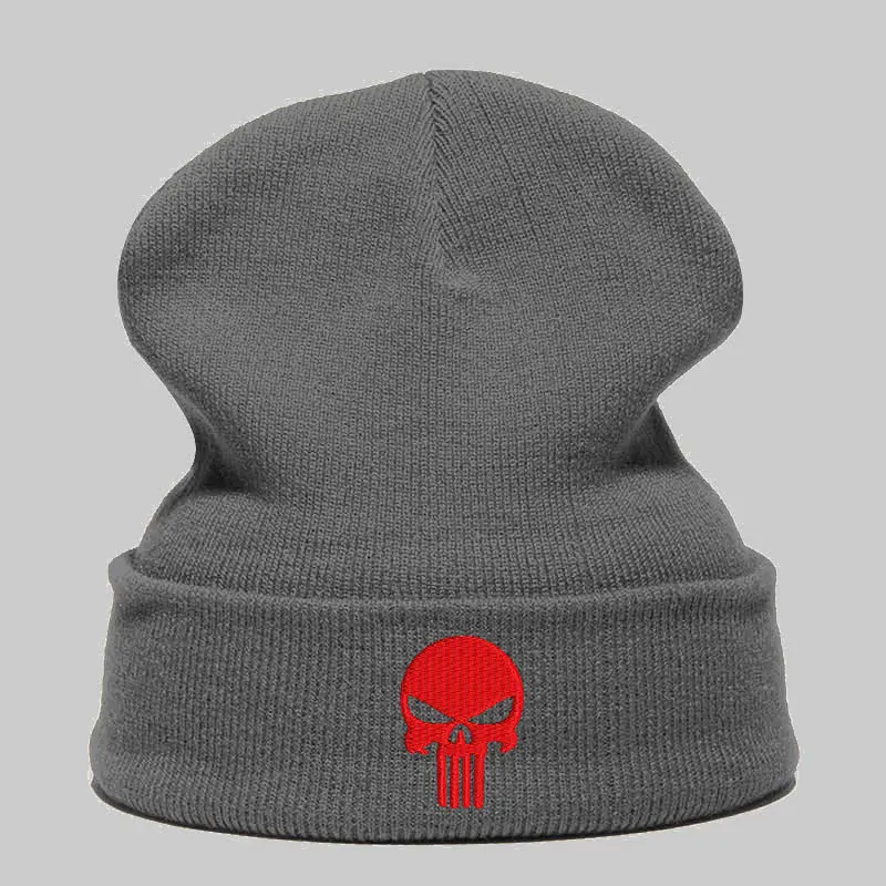 Beanie шляпа Skullie шапка, вязаная шапка-носок Зимняя Вышивка в стиле панк Для мужчин Для женщин для мальчиков и девочек подростков уличных танцев череп Skelton черный, белый, серый