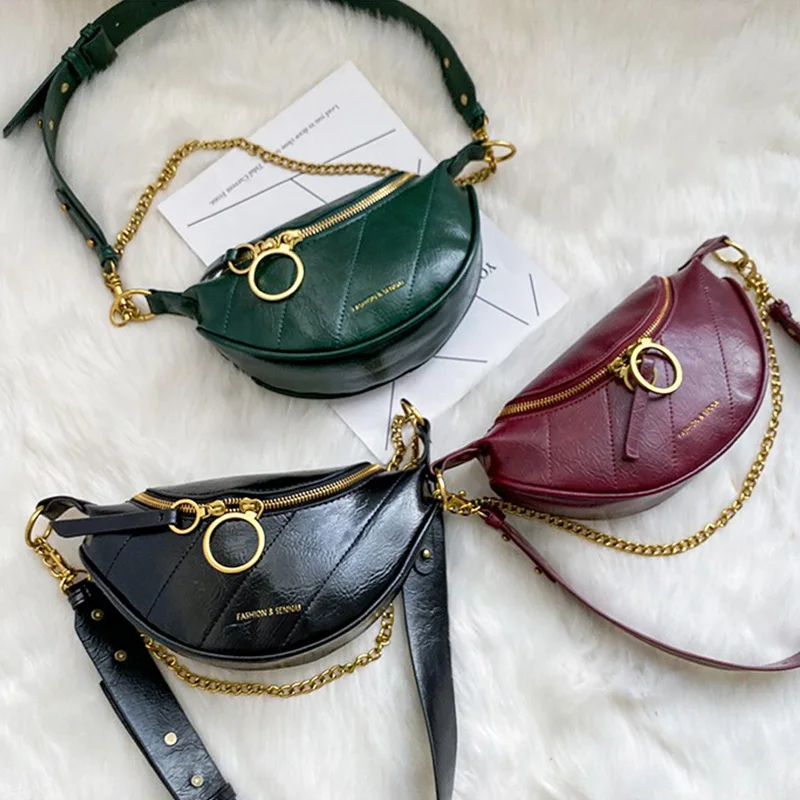 

Trendy Chest Bags For Women 2020 Chain Crossbody Shoulder Bags Small Waist Bag Vintage Women Leather Handbag And Purse