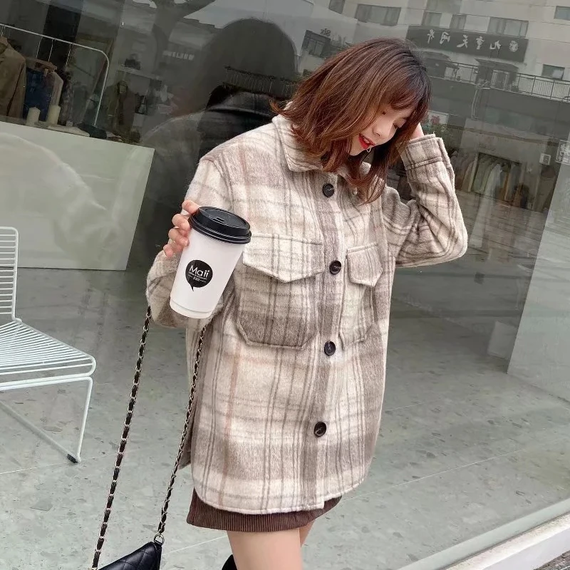 Женская винтажная клетчатая модная куртка повседневная однобортная jaqueta feminina