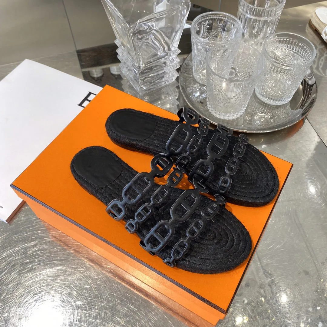 

Female Shoes Slippers Women Summer Slides 2021 Flat Genuine Leather Soft PU Rome Fabric Rubber Hoof Heels Basic Women's Genuine