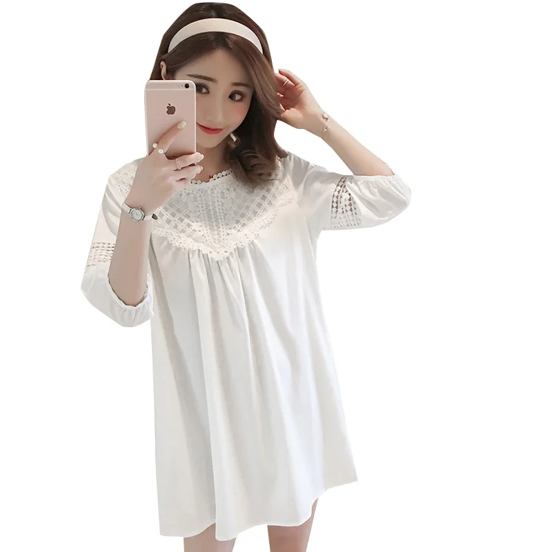 

Spring Maternity T-Shirt Dress Lace Patchwork Loose Clothes For Pregnant Women Summer Office Work Pregnancy Clothing Tunic Shirt