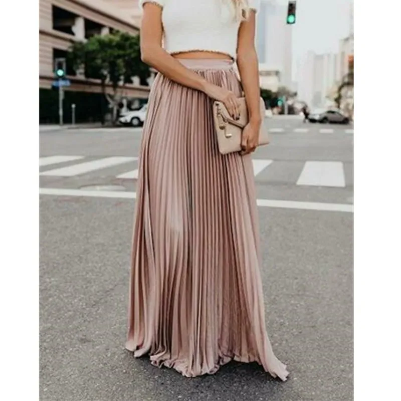 Юбка-макси Женская Плиссированная модная длинная однотонная Повседневная