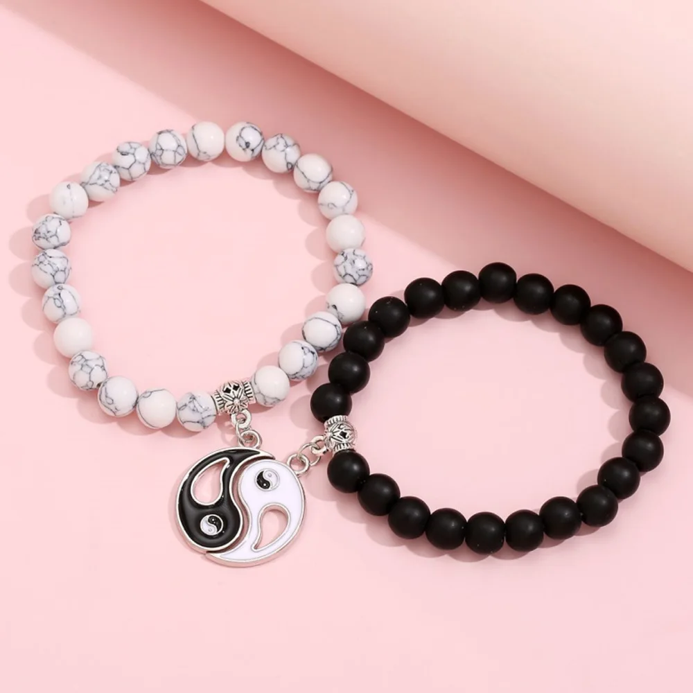 

Creative Tai Chi Bagua Beads Couples Bracelet Popular Classic Vintage Black White Turquoise Bracelets Set For Women Jewelry Gift