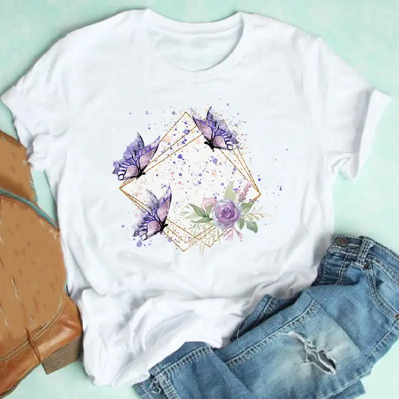 

Женская футболка с рисунком бабочки, Повседневная футболка с коротким рукавом, лето 2022