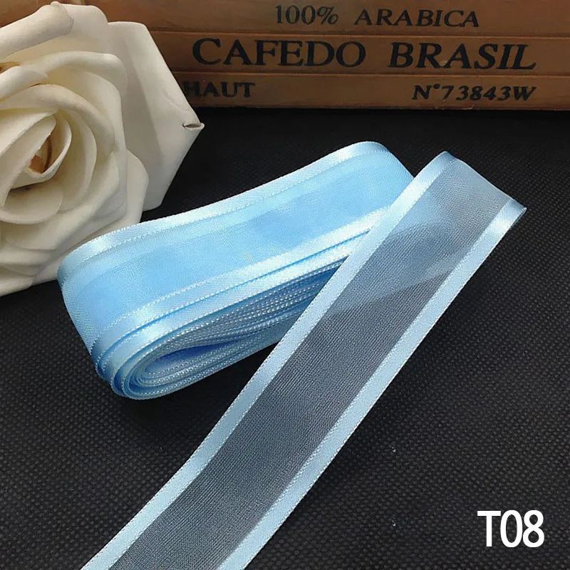 T08 light blue 5 м 25 мм лента из органзы ручной работы сделай сам лук Ремесло свадебный торт карты подарочная упаковка Рождественское украшение дерево орнамент атласная лента - Цвет: T08 light blue