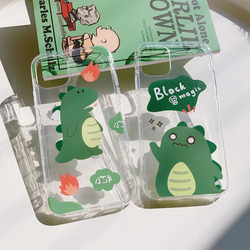 

PUNQZY Cute Dinosaur Animal Phone Case For iPhone 12 11 PRO MAX XR XS Max SE 2020 7s 8 PLUS Transparent Soft TPU Anti-Fall Cover