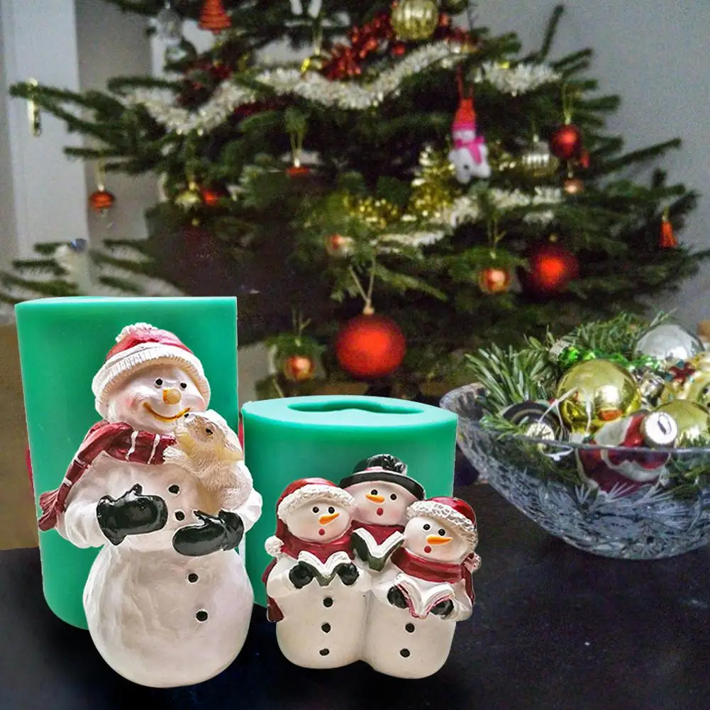 

Christmas Snowman 3D Silicone Mold Diy Soap Candle Epoxy Resin Santa Claus Figurines Mould Making Chocolate Cake Kitchen Tool
