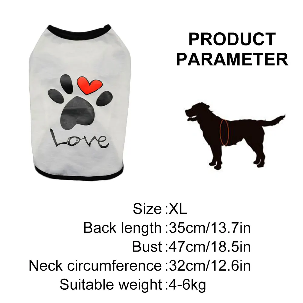 

Spring Summer Pet Dogs T-Shirt Cotton Soft Breathable Sleeveless Vest Outfit Pet Clothe Cute Puppy Cat Pullover White/Black XL-M