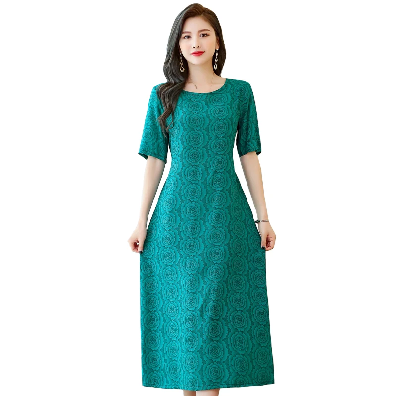 

Women Summer Dress Loose Comfortable Flowers Print Casual Party Dress for Women O-Neck Short Sleeve Beach Long Dress Elegant