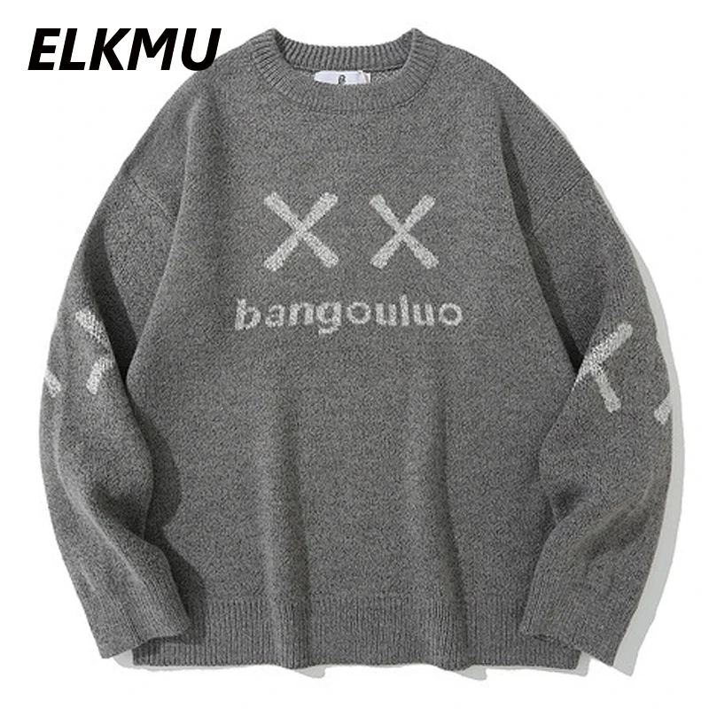 

Мужские вязаные свитеры ELKMU, новинка 2021, осенняя вязаная одежда оверсайз, джемпер, свитер, уличная одежда унисекс, пуловер в стиле Харадзюку ...