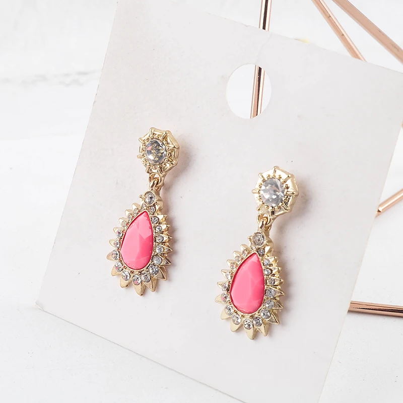 Розовые серьги принцессы из смолы капли с кристаллами Роскошные Модные женские