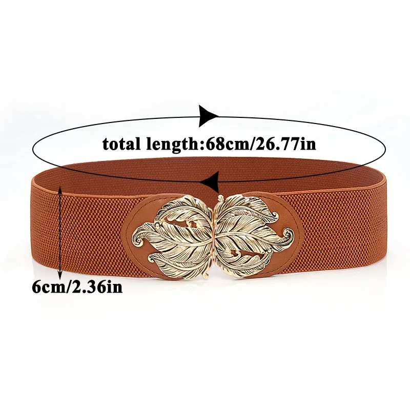 

Vintage Pure Color Metal Buckle Waist Strap Ladies Trendy Elastic Wide Belt Women Decorative Waistband For Coat Sweater Skirt