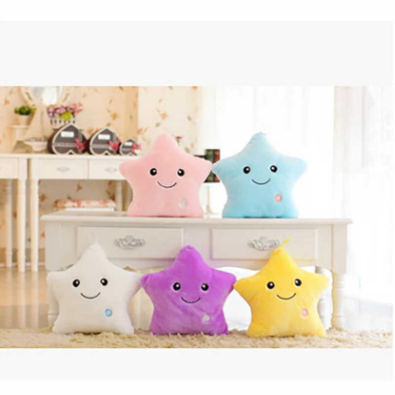 Светодиодная светящаяся подушка со звездами красочная мягкая милая улыбка