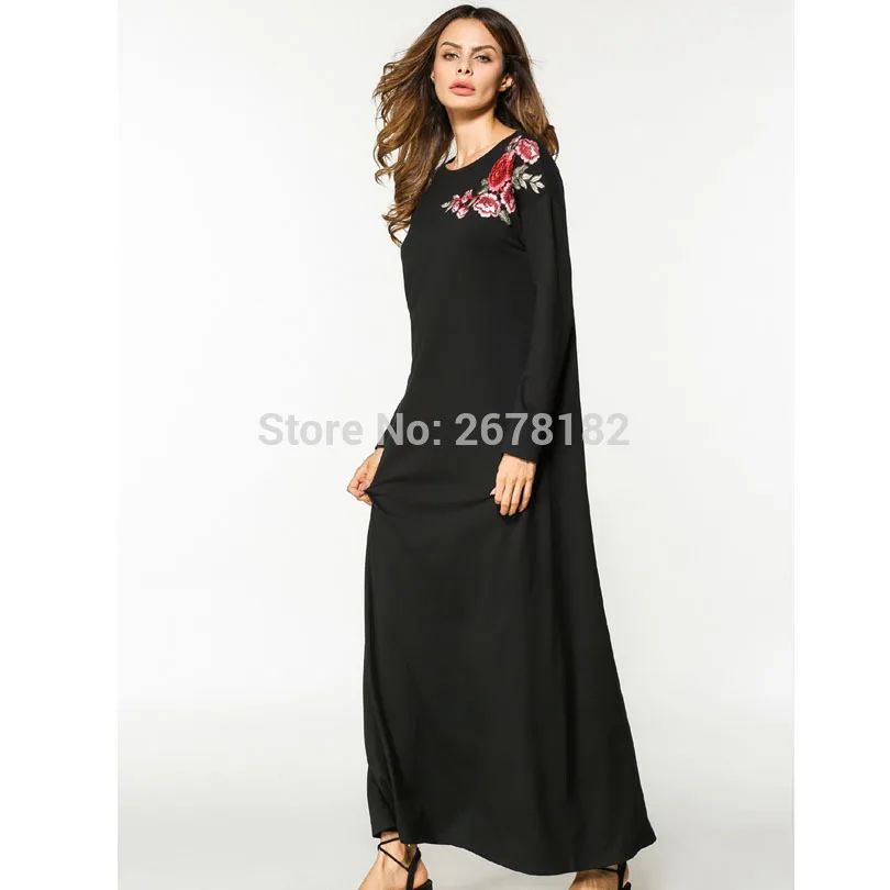 2018 мусульманское хлопковое повседневное свободное платье Абая с вышивкой и