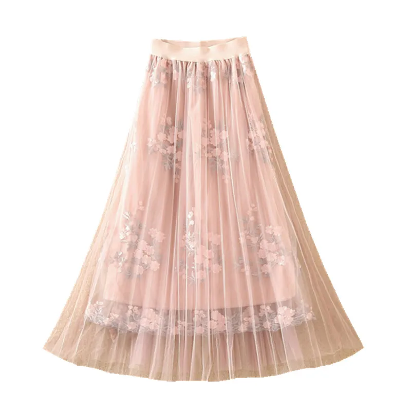 

female han edition of new fund of 2019 autumn winters is chic long net gauze skirt pleated gauze skirt of tall waist