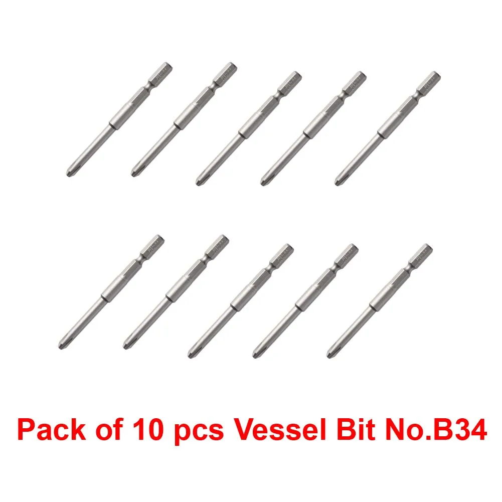 Pack of 10 Pcs Japan Vessel Industrial Bits No.B34 (Ph No.2 x 4.5 x 70H)