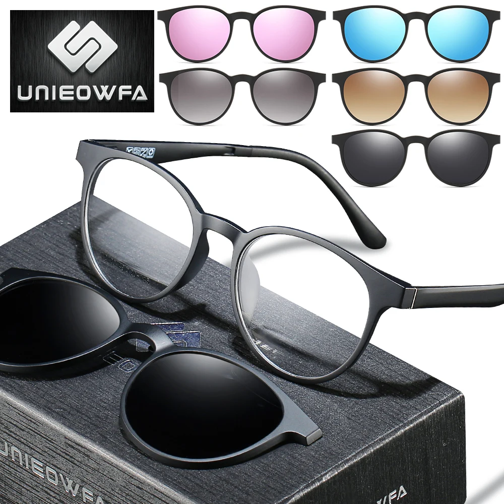 

Поляризационные солнцезащитные очки 5 в 1 с магнитной застежкой, женские Ретро Круглые Солнцезащитные очки по рецепту для мужчин, винтажные ...