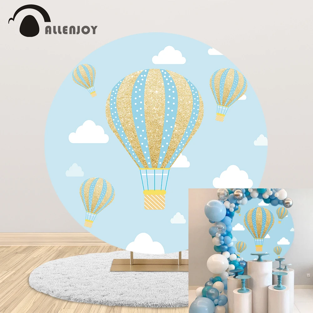 

Allenjoy на заказ круглый фоны для фотостудии голубое небо белые облака золотые синие воздушные шары День рождения