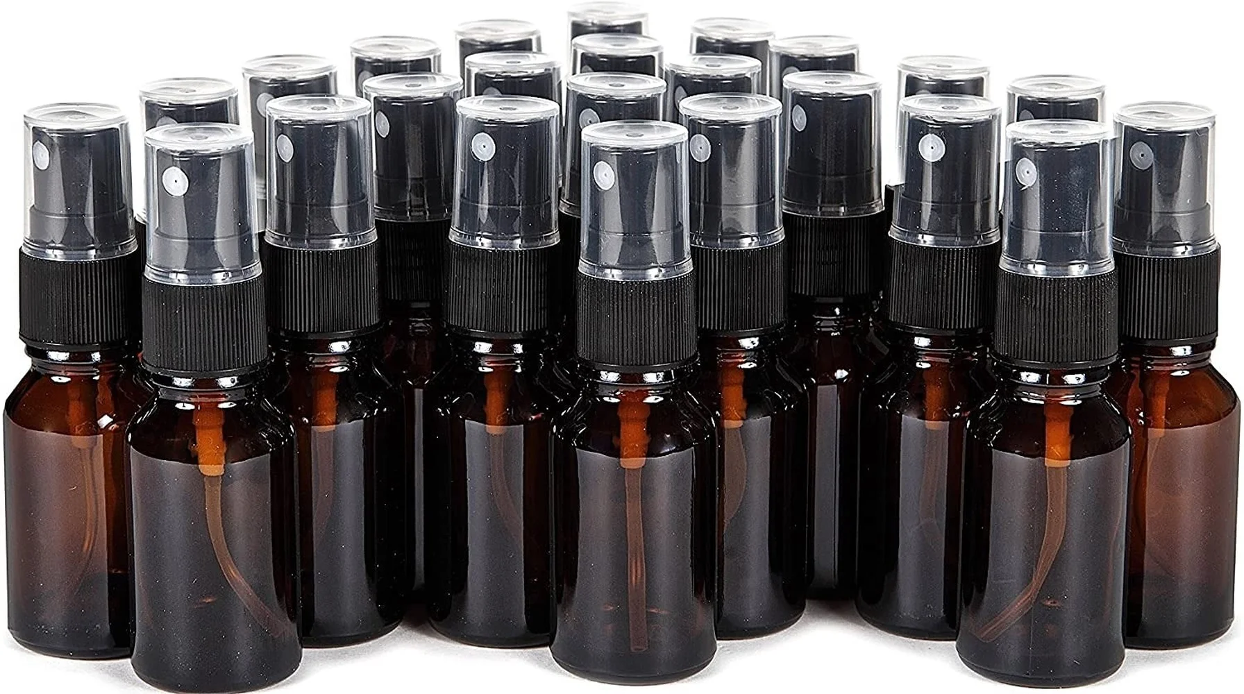 

24Pcs 15ml 0.5oz Amber GlassTravel Fine Mist Spray Bottles Cosmetic Containers with Black Sprayers for Essential Oils Cleaning