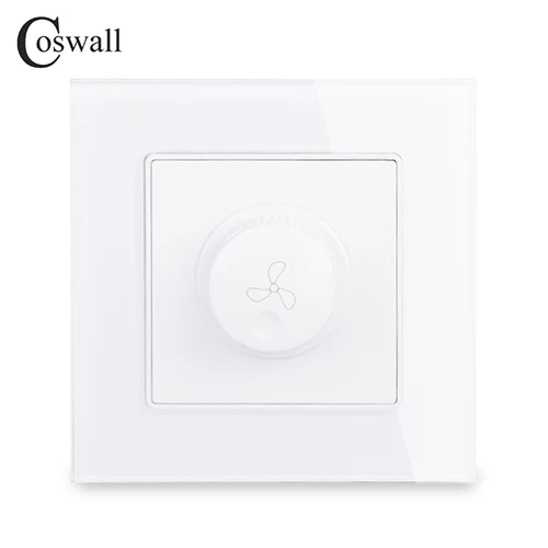 White COSWALL регулятор вентилятора роскошный кристалл стеклянная панель настенный выключатель прерыватель 16A 15-300 Вт - Цвет: White