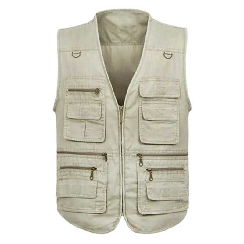 

New Male Casual Summer Big Size Cotton Sleeveless Vest With Many Pockets Men Multi Pocket Photograph Waistcoat
