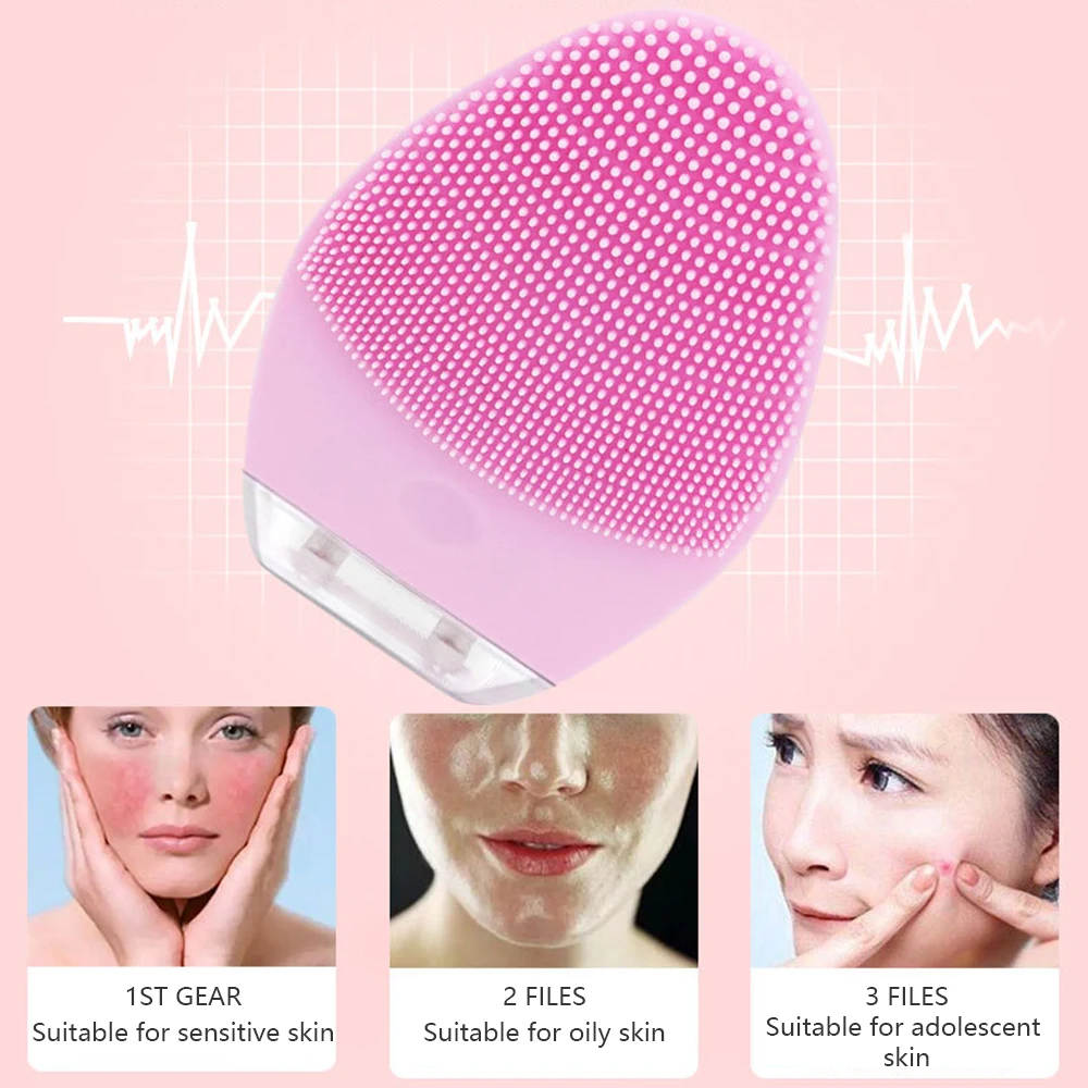 Hot Electric Silicone Facial Washing Cleanser Brush Ultra Sonic Face SPA Massage Deep Cleaning Vibrator Makeup Remove Tool | Красота и