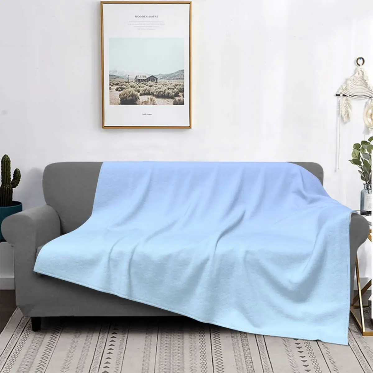 

Manta de muselina a cuadros para cama, cobertor de invierno, suave, gradiente pálido, color azul, Anime