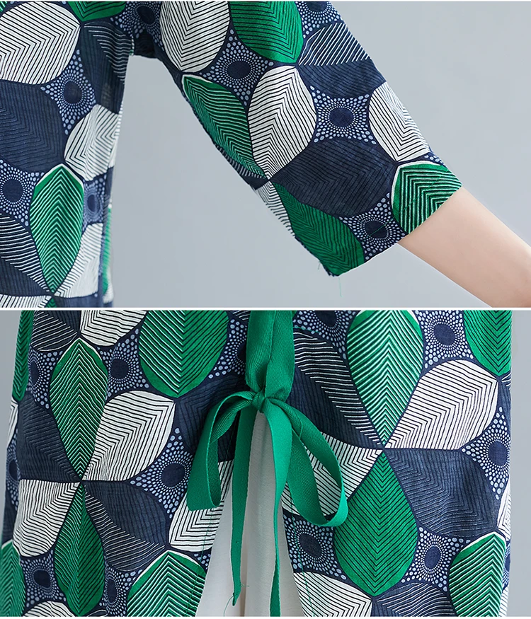 

Floral Print Women Two Piece Outfits Summer Cotton And Linen Wholesale Clothing Women Set Vintage Wide Leg Pants Top&pants Set