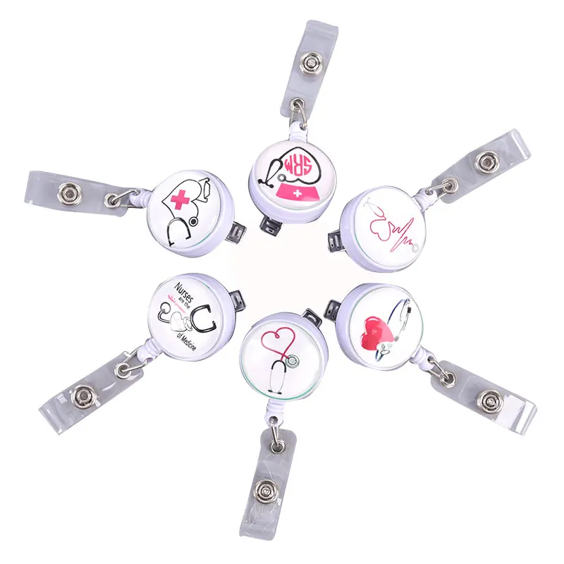

Top Quality Retractable Nurse Badge Reel Clip Cute Love Heart Stethoscope Doctor Student IC ID Card Badge Holder