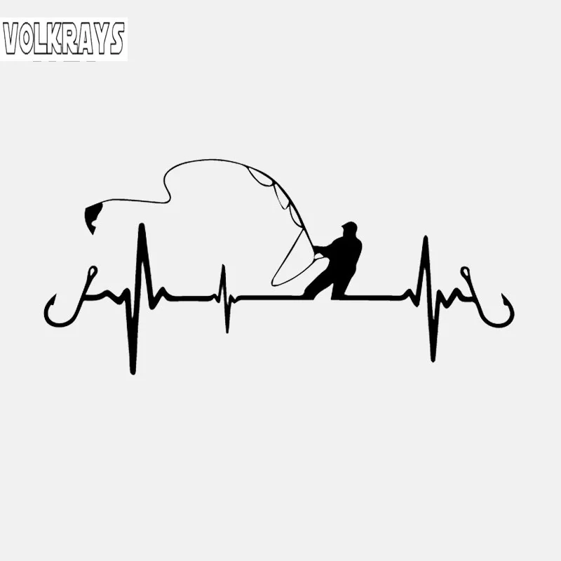 

Volkrays Personality Car Sticker Heart Fishing Accessories Reflective Waterproof Sunscreen Vinyl Decal Black/Silver,6cm*15cm