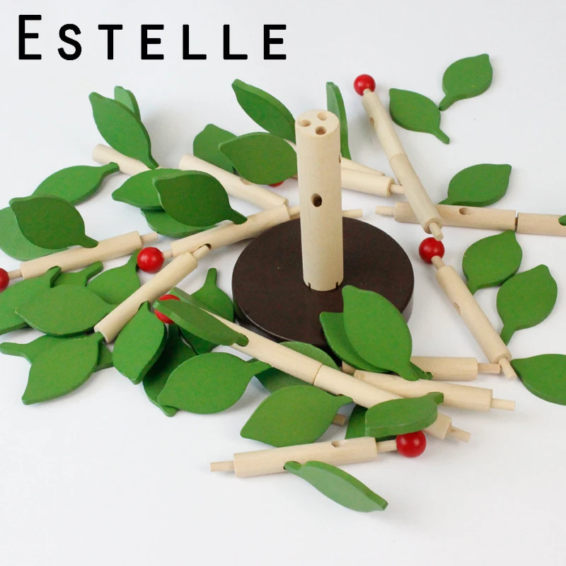 DIY Монтессори деревянная сборная игрушка головоломка зеленые листья