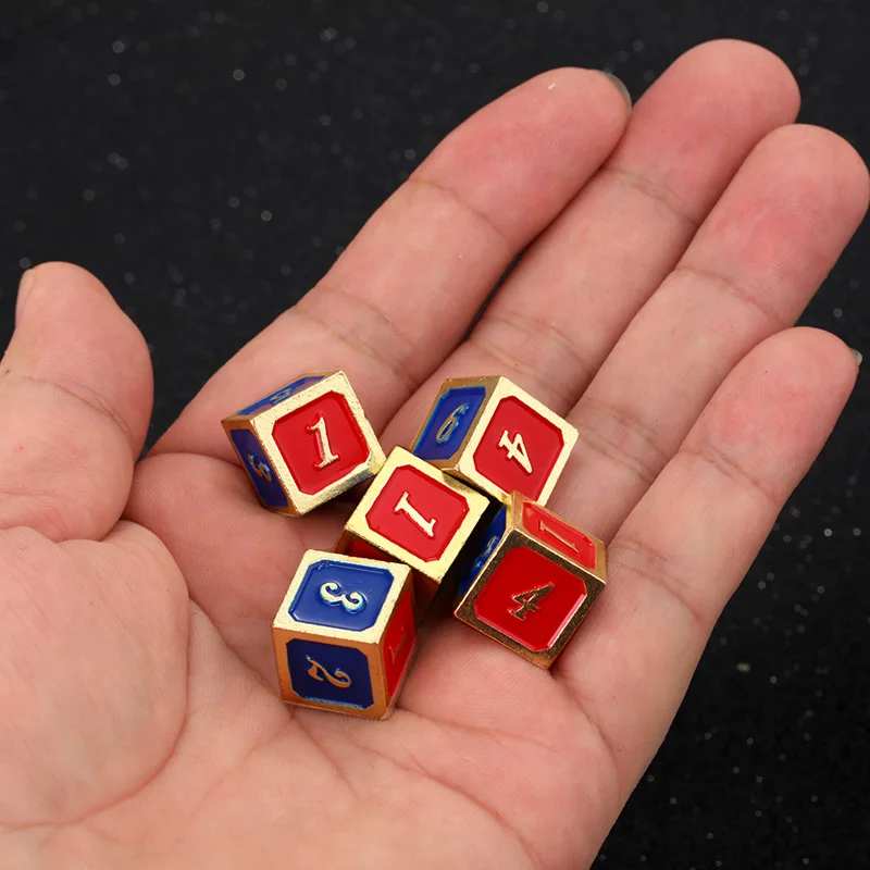 5 pcs/set Full Metal Funny Red/Blue Digital Dice Set Cube Dice Standard Six Sided Decider Board Game