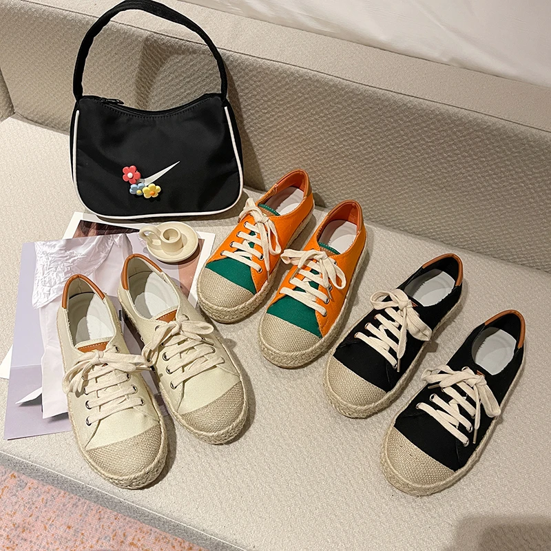 

Fashion Fisherman Shoes Women 2021 New Summer Straw Weave Travel Canvas Sneakers Woman Casual Round Toe Lace Up Women's Flats