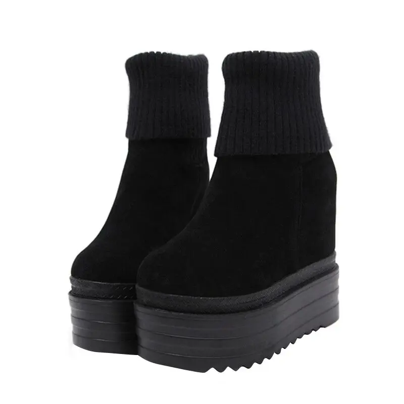 

2021 autumn and winter new style Martin boots 14cm wedge heel women's boots increased frosted short boots wool