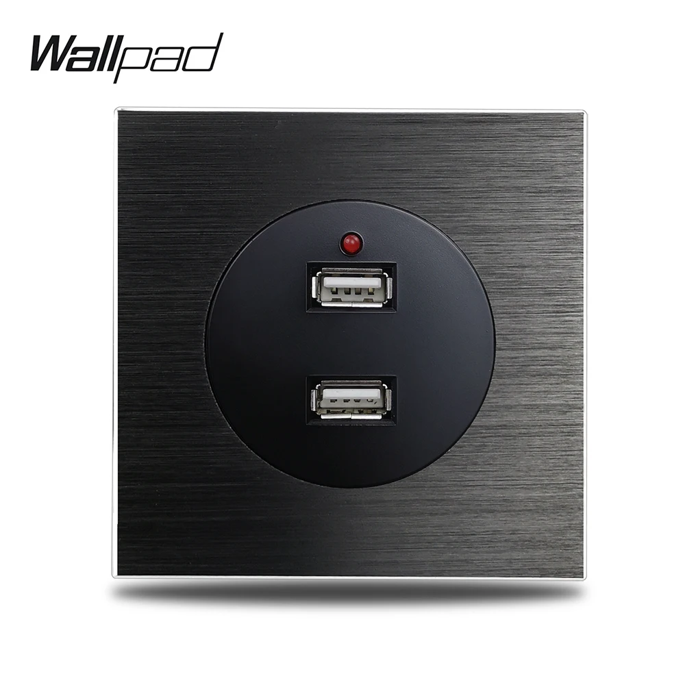 Wallpad L6 двойная 2 USB зарядка настенная розетка 2.4A матовая черная алюминиевая