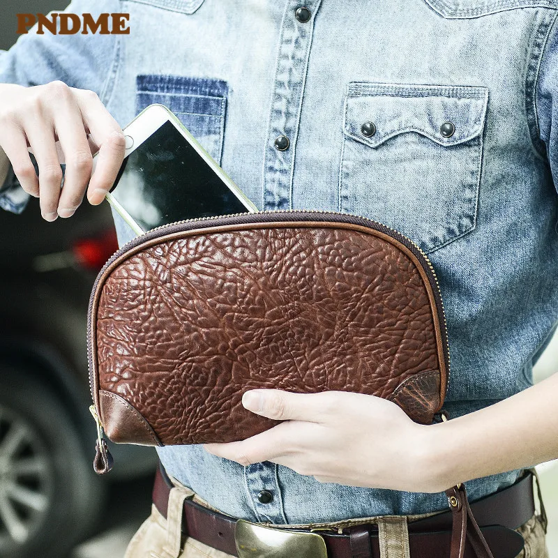Designer high-quality luxury genuine leather men's clutch bag casual simple natural real cowhide large capacity phone wallet
