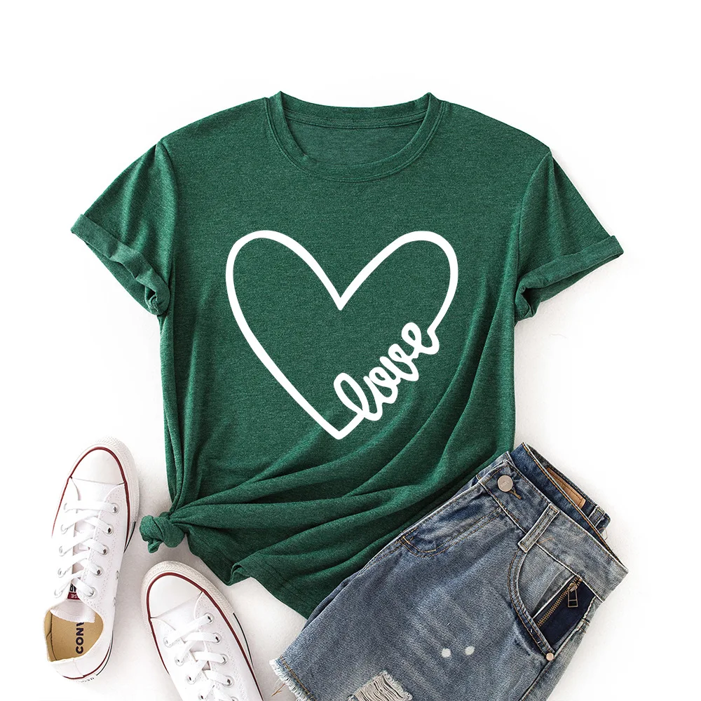 

Summer Cotton Women T Shirt Short Sleeve Heart Love Print Graphic Tees Tops Casual O-Neck Female TShirt Kawaii Clothes