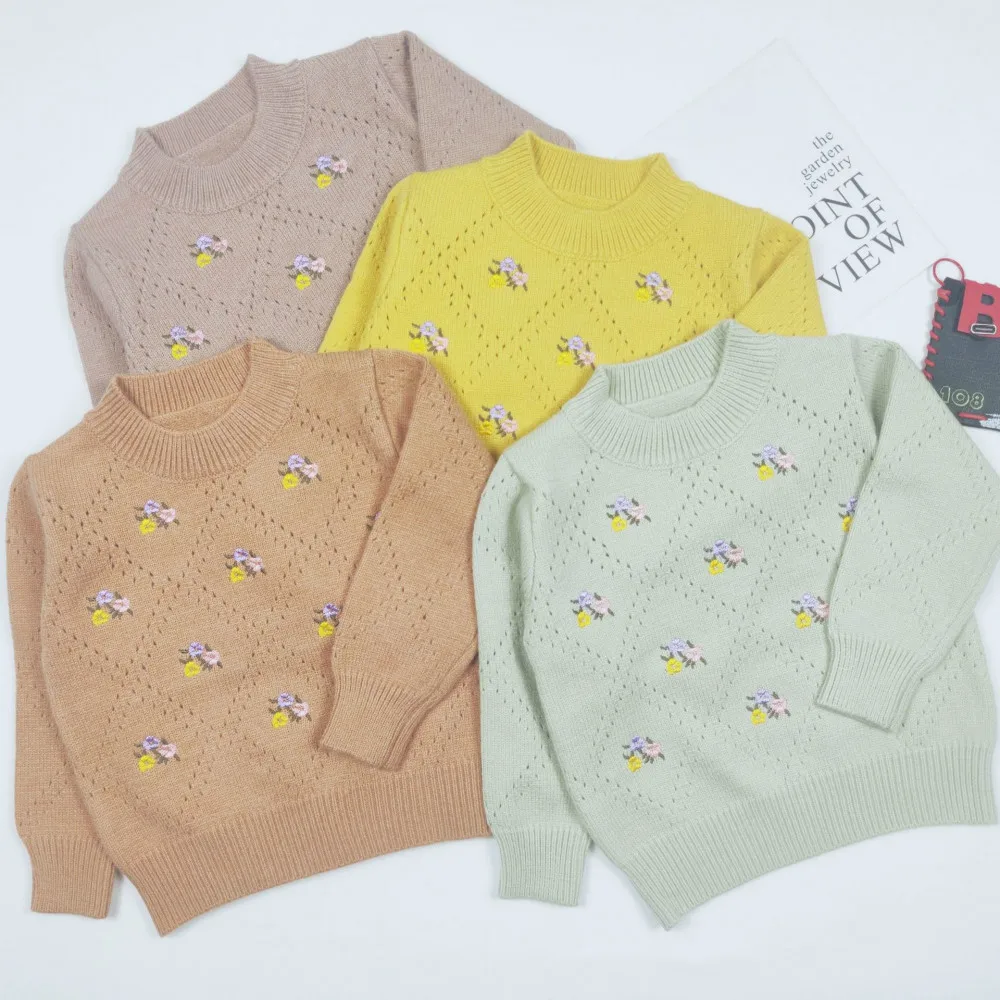

Korean Autumn Winter Baby Girls Long Sleeve Knitted Sweater Embroidery Flowers Children Clothing Kids Girls Pullover Sweaters