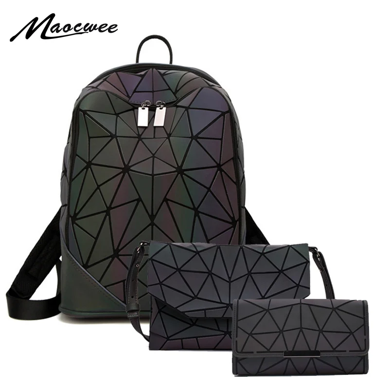 

Women Backpack Luminous Geometric Plaid Men Backpacks For Teenage Girls Bagpack Bag Holographic Backpack School Mochila sac a do