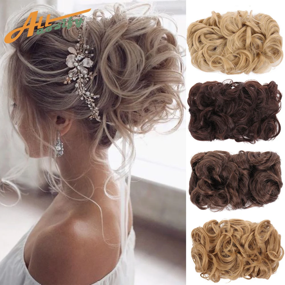 Allasosify Large Comb Clip In Curly Synthetic Hair Pieces Chignon Updo Cover Bun Hair Extension For Women 17 Colors