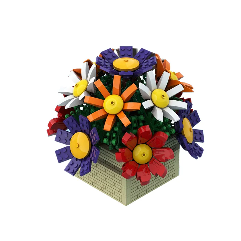 

MOC Flower Vase Bouquet Floral Center Piece Building Blocks Kit Home Decoration Bloom Bricks Model Toys For Children Girl Gifts