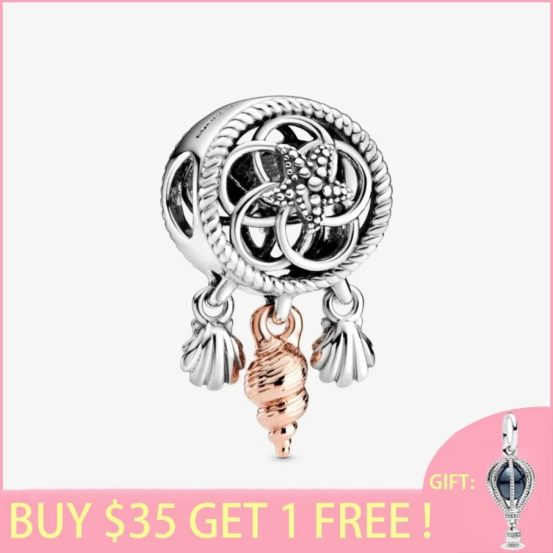 

2021 Summer New S925 Sterling Silver Bead Openwork Seashell Dreamcatcher Charms fit Original Pandora Bracelets Women DIY Jewelry