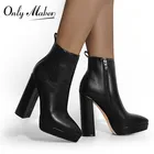 Женские ботильоны с острым носком Onlymaker, черные матовые ботинки flock12 см на массивном каблуке и платформе, вечерняя Обувь, большие размеры, короткие ботинки