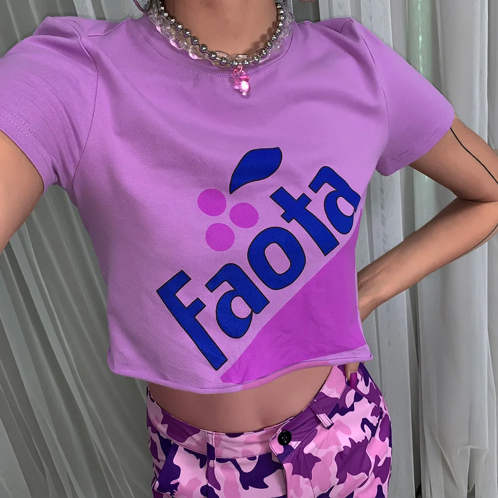 

2020 Hot Fall New Letter Print Round Neck Short T-shirt Women