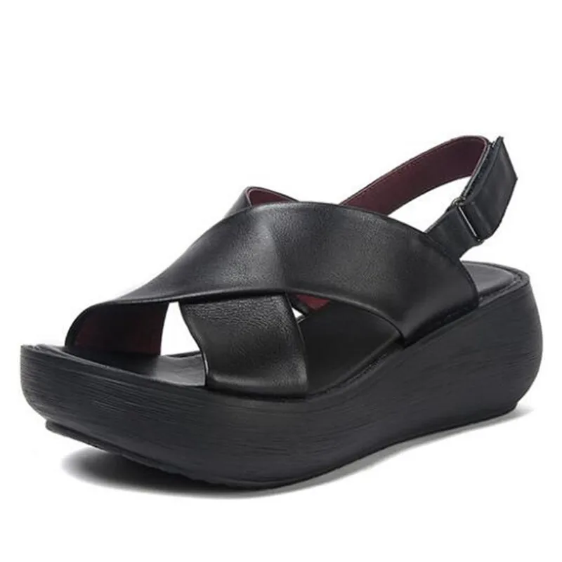 

2020 Summer Full Genuine Leather Thick Bottom Sandals Comfort Non-slip Wedge Sandals Classic High Quality Women Fashion Sandals